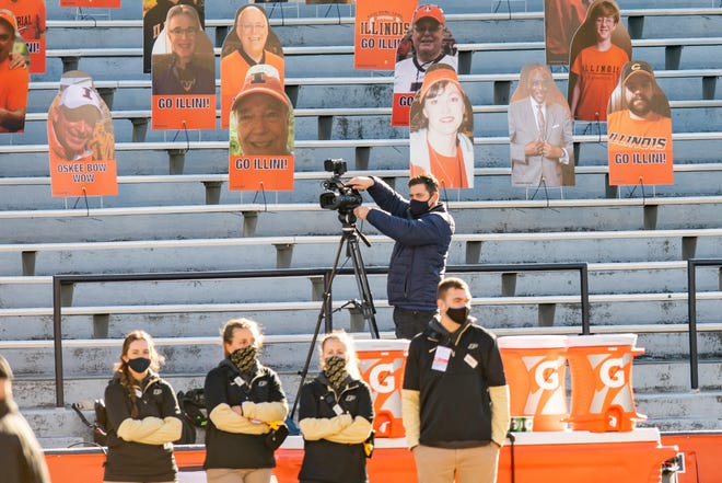 Oct 31, 2020; Champaign, Illinois, USA; Cardboard cutouts of fans are seen prior to a game between the Purdue Boilermakers and the Illinois Fighting Illini at Memorial Stadium. Mandatory Credit: Patrick Gorski-USA TODAY Sports