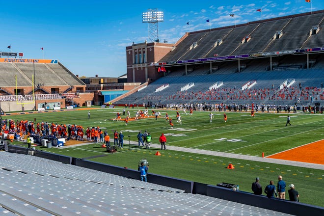 Oct 31, 2020; Champaign, Illinois, USA; A general view during the first half during a game between the Purdue Boilermakers and the Illinois Fighting Illini at Memorial Stadium. Mandatory Credit: Patrick Gorski-USA TODAY Sports